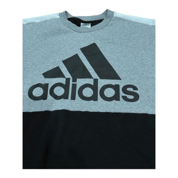 Adidas Sweatshirt Mens Large Crewneck Pullover Athletic Colorblock Black Gray - Picture 2 of 8